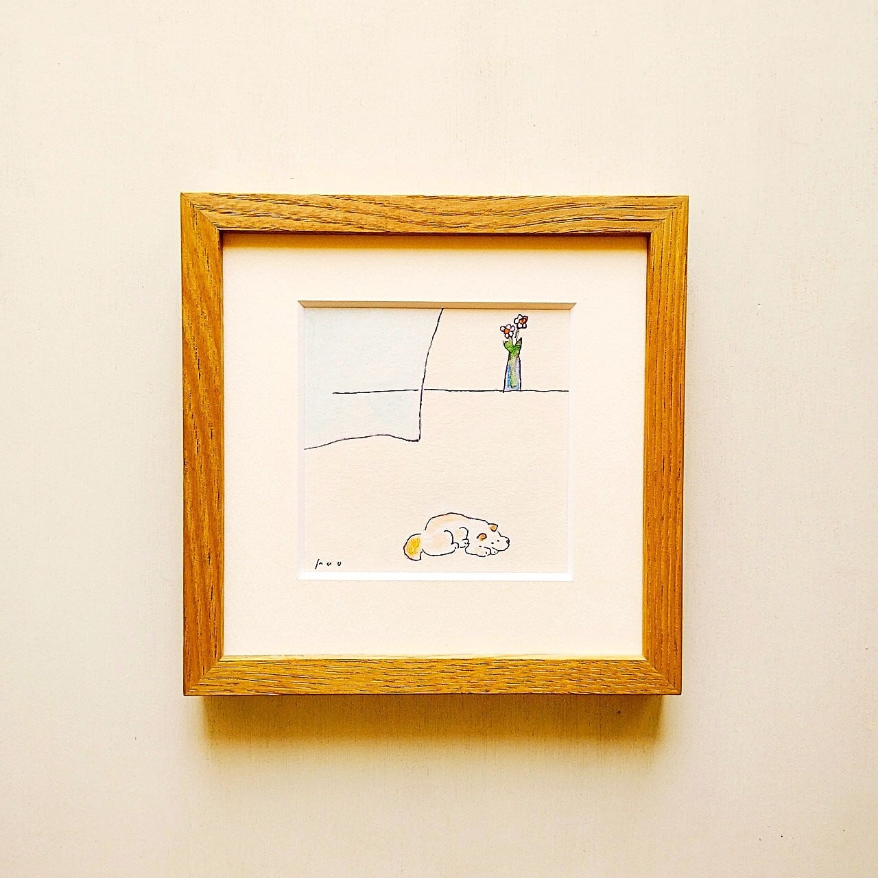 原画「一本道」※木製額縁入り（18㎝角）イラスト・水彩・インテリア