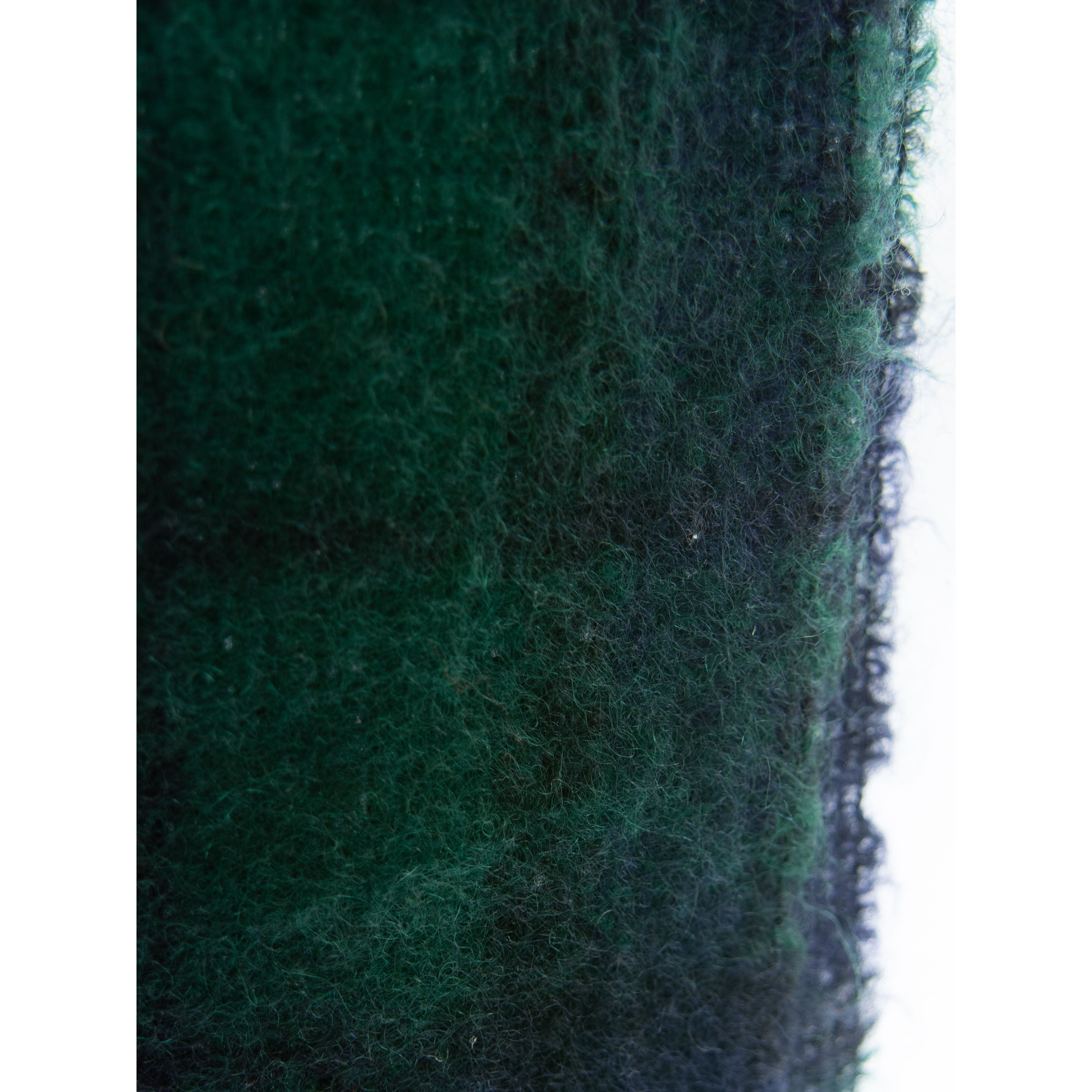 【Made in Great Britain 】Wool-mohair-nylon black watch tartan scarf（英国製 ウールモヘアナイロン ブラックウォッチ タータンチェック柄 フリンジ マフラー ストール）11d