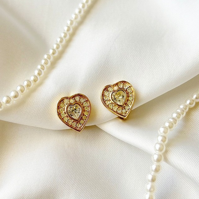 【E5572】Christian Dior heart rhinestone earrings/クリスチャンディオール/イヤリング