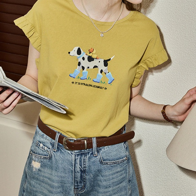 ruffle sleeve print tshirt