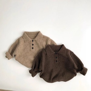 【KID】暖かいボタン襟ニットセーター