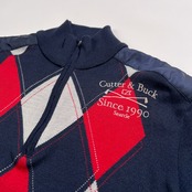 CUTTER & BUCK カッターアンドバック アーガイル柄 ハーフジップ ニット LL /ネイビー系 ゴルフウェア 刺繍ロゴ スポーツ デサント