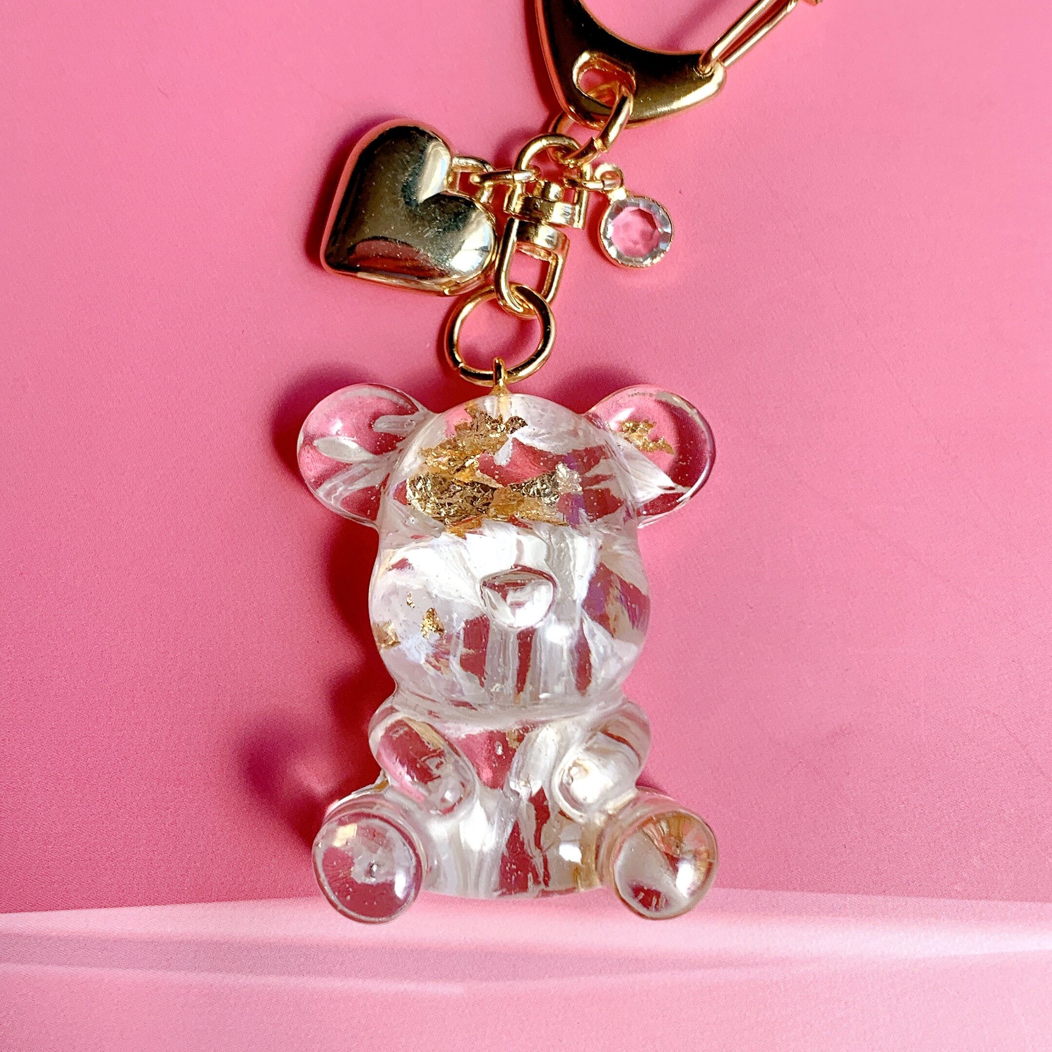 フローラル ベアリー キーホルダー ホワイト / お花とくまさんのキーホルダー プティララ