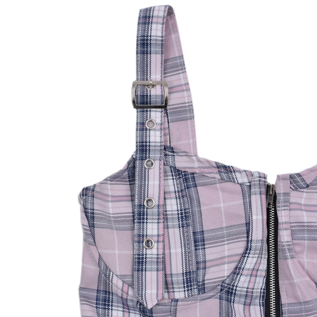 チェーン付き☆チェック肩ベルトワンピース(PINK) | VOLCAN&APHRODITE