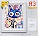 【国内製造] A3サイズ 四角 hnd-011ぐるぐるおめめの猫　ほんだ猫のダイヤモンドアート