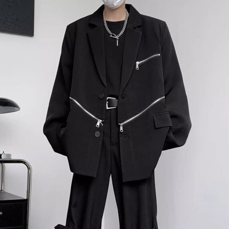 ボタンフロント ジップディテール ゆったり ジャケット 1color MOJ0181