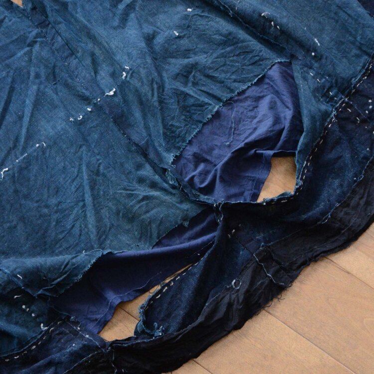 襤褸 着物 藍染 木綿 夜着 クレイジーパターン ジャパンヴィンテージ