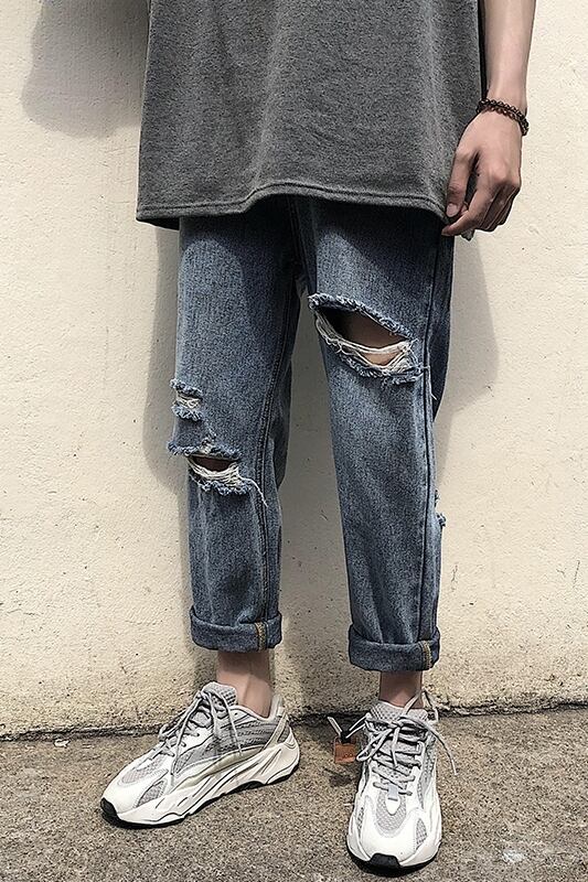 全1色 デニム パンツ ストレート カジュアル ダメージ おしゃれ