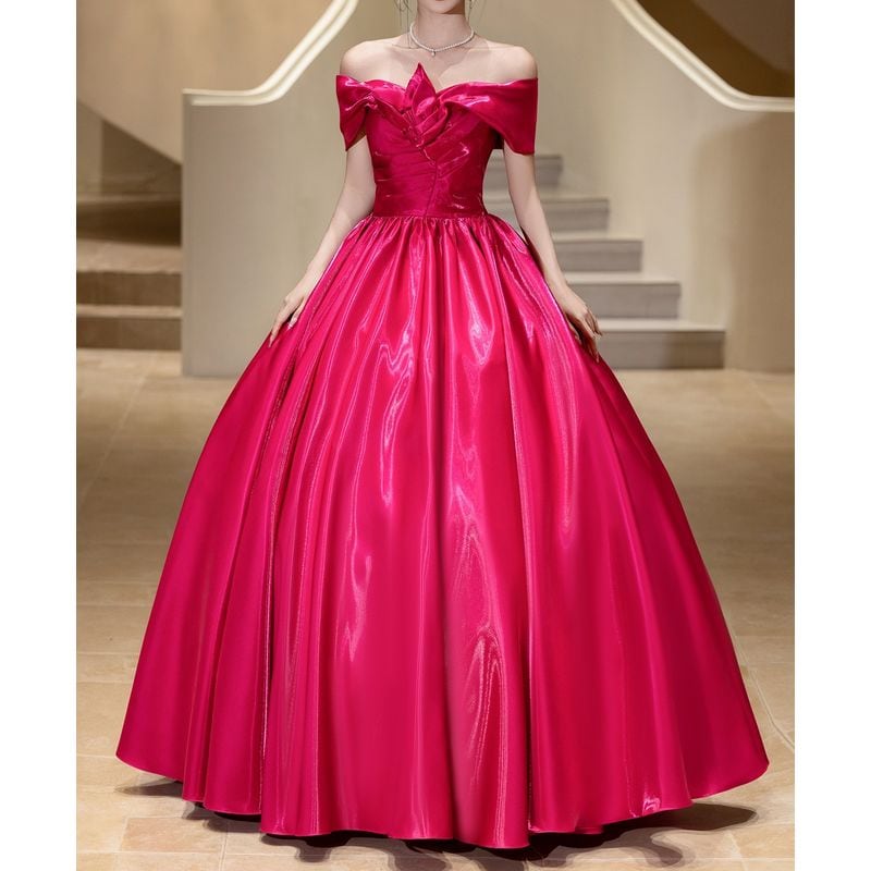 オフショルダーフレアボリュームドレス D1734