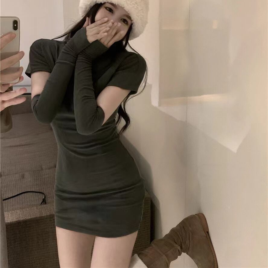 【新作】【送料無料】 2022年の新しい初秋の女性用ドレス、スリムウエスト、ハイカラー、ヒップカバーホットガール、純粋な欲望スタイル、多用途なボトムスカート 0262509260166