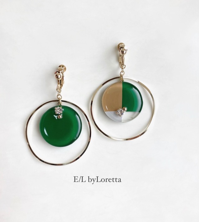3color big hoop pierce/earring(Fresh Green)