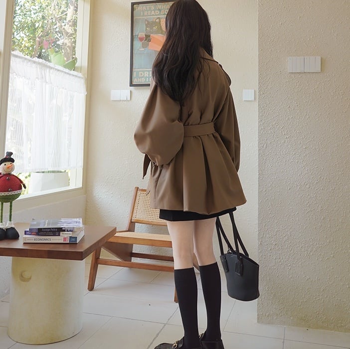 アウター ブルゾン ジャケット 上着 袖あり 長袖 ボリューム袖 Vネック