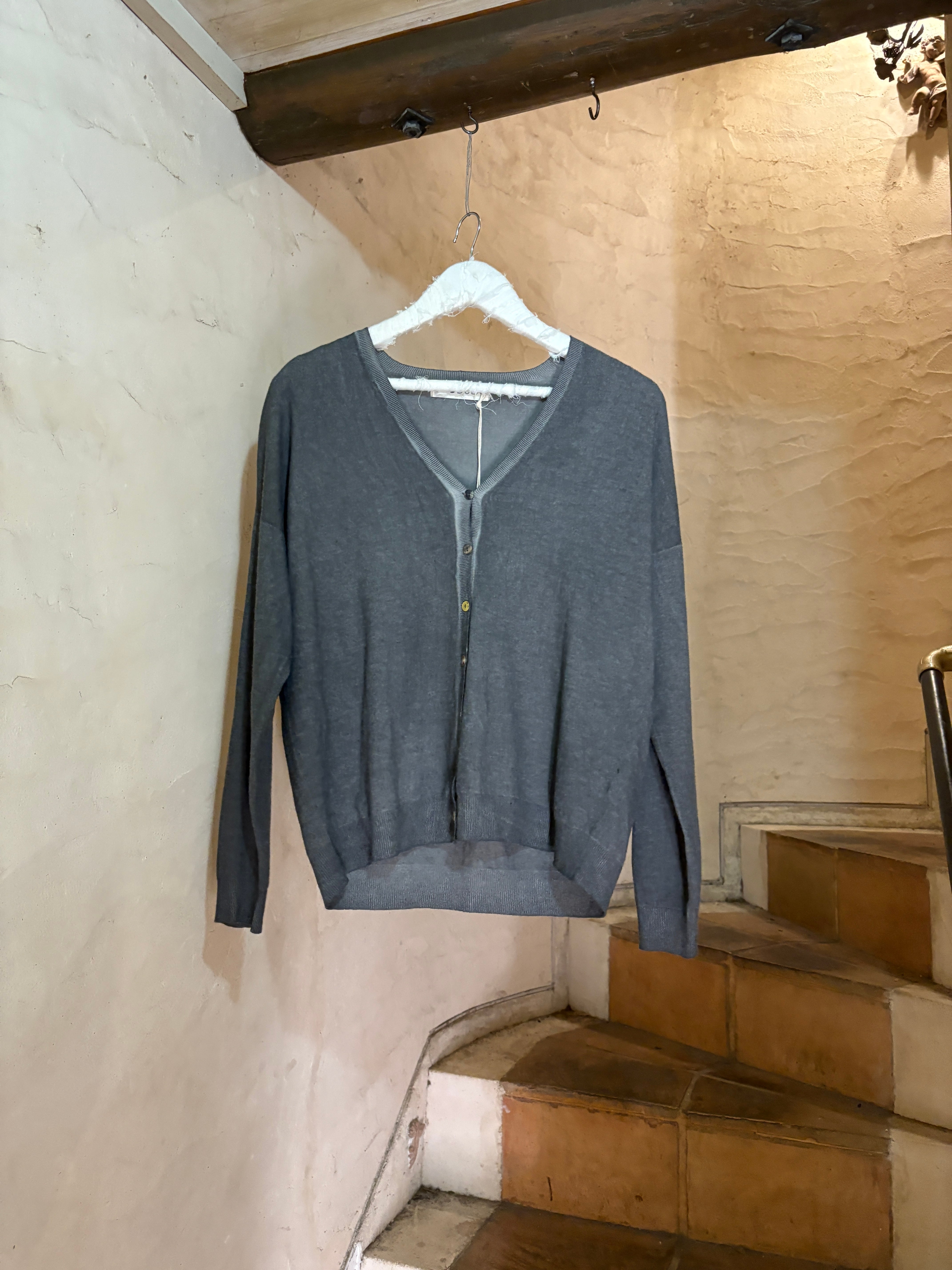 MODULA | BLENDED FABRIC CARDIGAN-charcoal