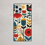 受注生産 iPhoneケース 赤い花と太陽の白背景フォーク柄｜民芸柄 FMSY060A