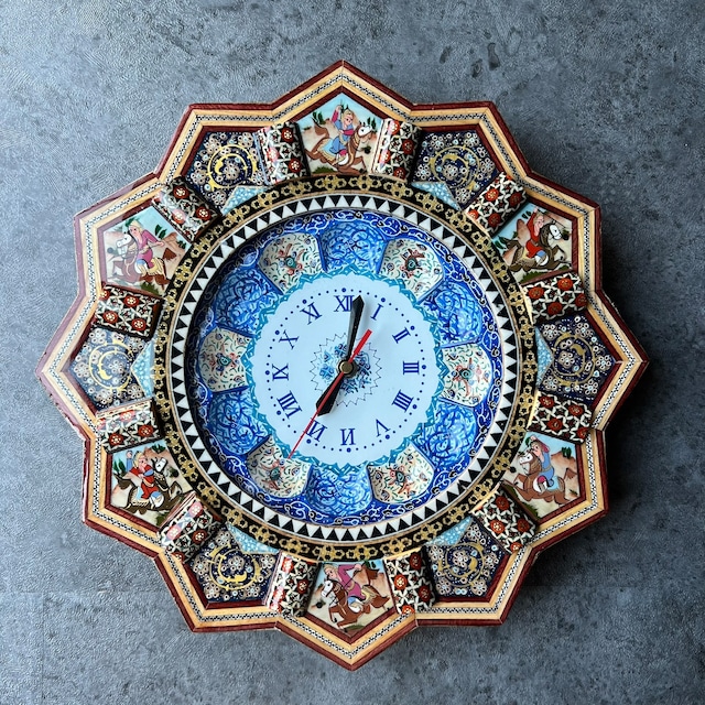 象嵌細工（ハータムカーリー）時計　Mサイズ（Φ30ｃｍ）ターコイズ【SAAT-019】