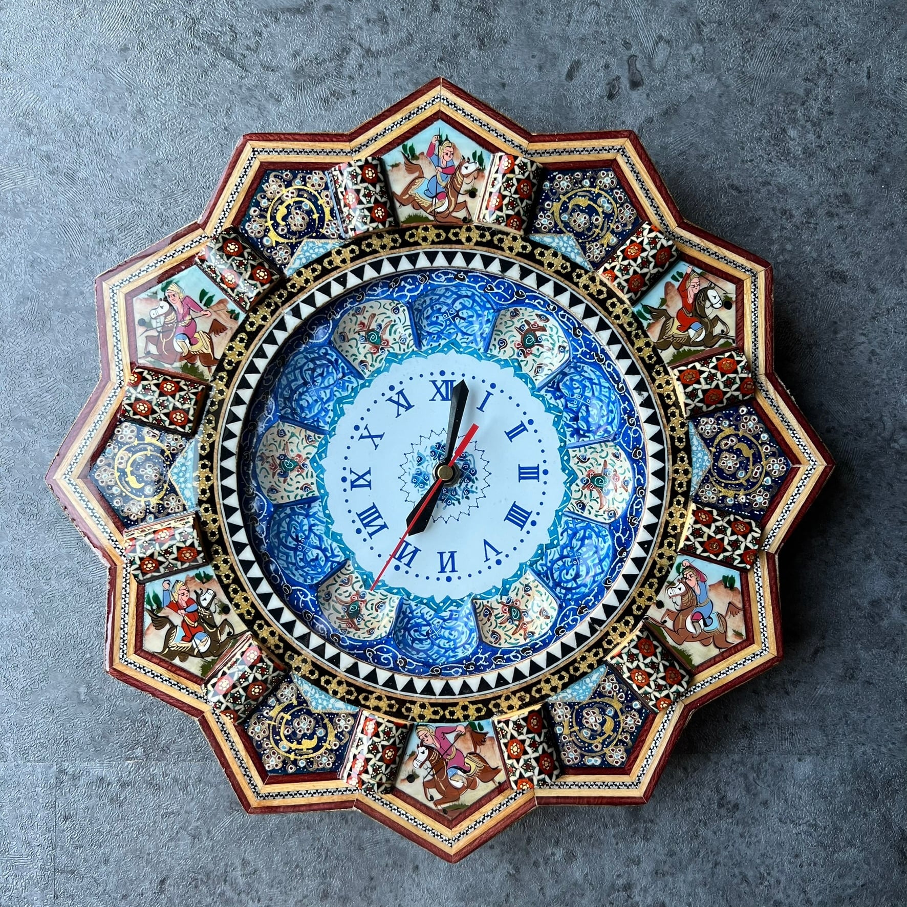 象嵌細工(ハータムカーリー)時計 Lサイズ(Φ36cm)ネイビー【SAAT-020】
