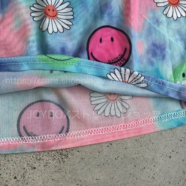 スマイル ニコちゃん 花柄 シアー シースルー Tシャツ ロンT