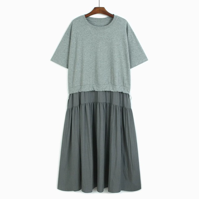 LAYERED CREW NECK SHORT SLEEVE MIDI DRESS M-16846