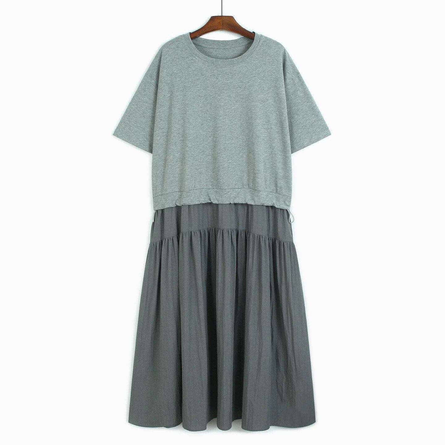 LAYERED CREW NECK SHORT SLEEVE MIDI DRESS M-16846