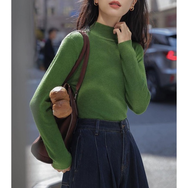 Thick Slim Half Turtleneck Sweater <9colors>