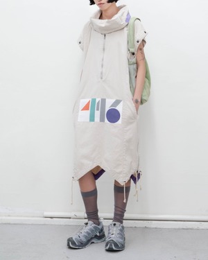 1990s Euro vintage - geometric patch utility pullover dress