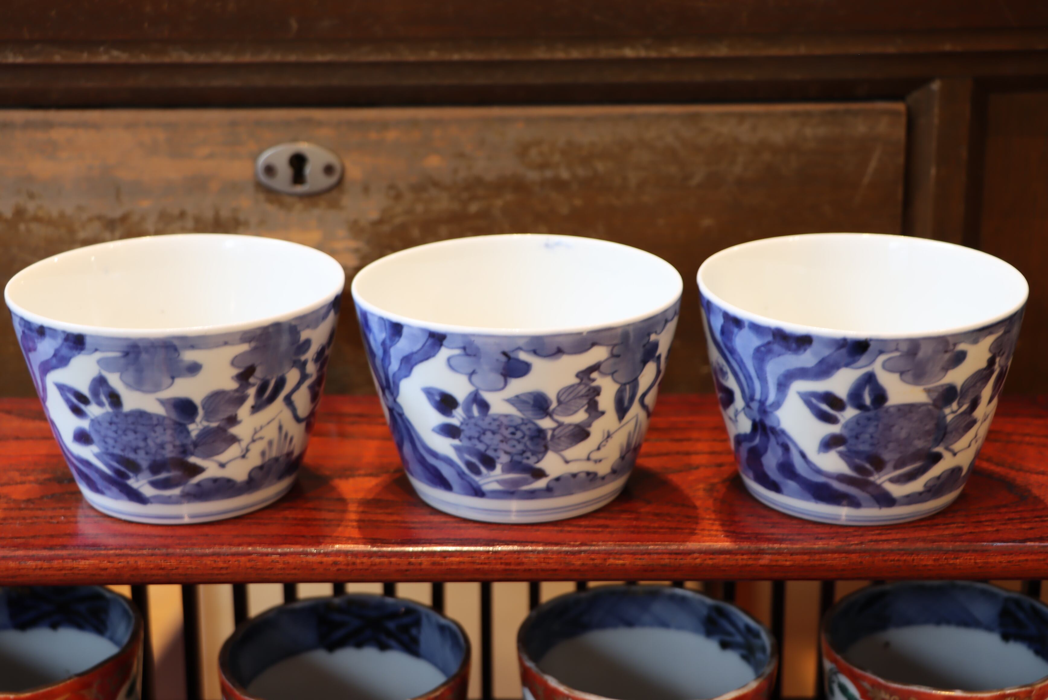 古伊万里 染付 紫陽花熨斗文 蕎麦猪口/Old Imari 