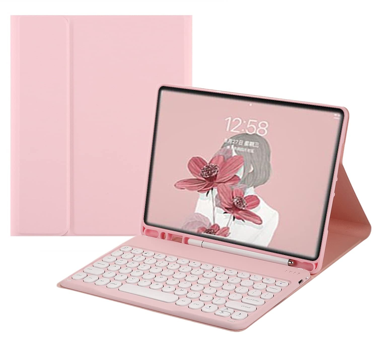 【特価処分】iPad mini5 mini4 mini 1 2 3用の キーボード ケース 丸型キー 可愛い カラーキーボード カラフル iPad Mini 第 5 世代 アイパッド ミニ5 用の 丸い 分離式 キーボード付き カバー アップル ペンシル 収納可能 (ピンク)