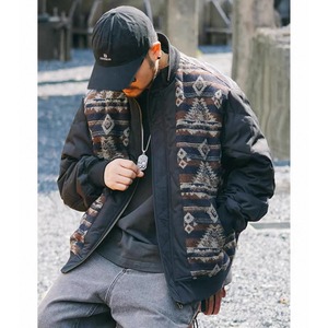 Native pattern panel bomber jacket 1187