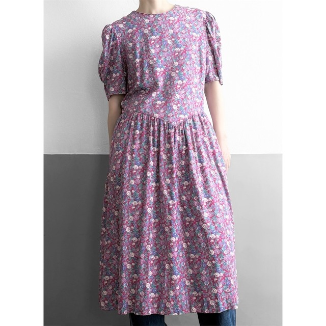 Mini Rose Puff Sleeve Rayon Dress made in USA