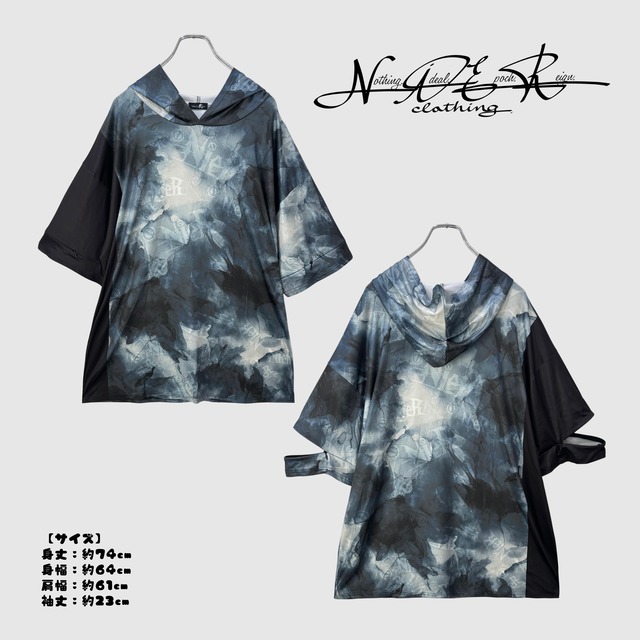 2WAY ZIP SLEEVE OVER SIZE HOODIE【ABSTRACT】