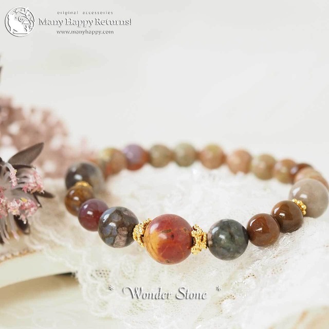 ba-7333　ワンダーストーン＆ケセラストーン＆スレイマンアゲート☆K24Vermeilストレッチブレス