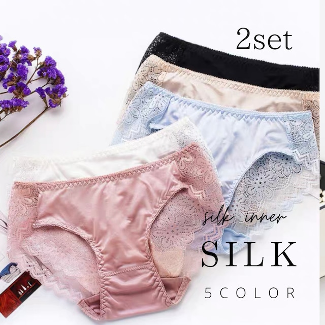 【2枚以上購入価格】 2set【silk】【3size/5color】Silk   back lace desigh shorts set s152