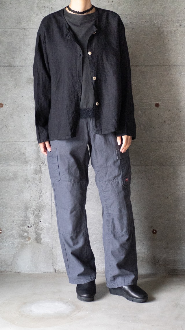 "RUSS BERENS" 1990s Linen no-collor shirt jacket