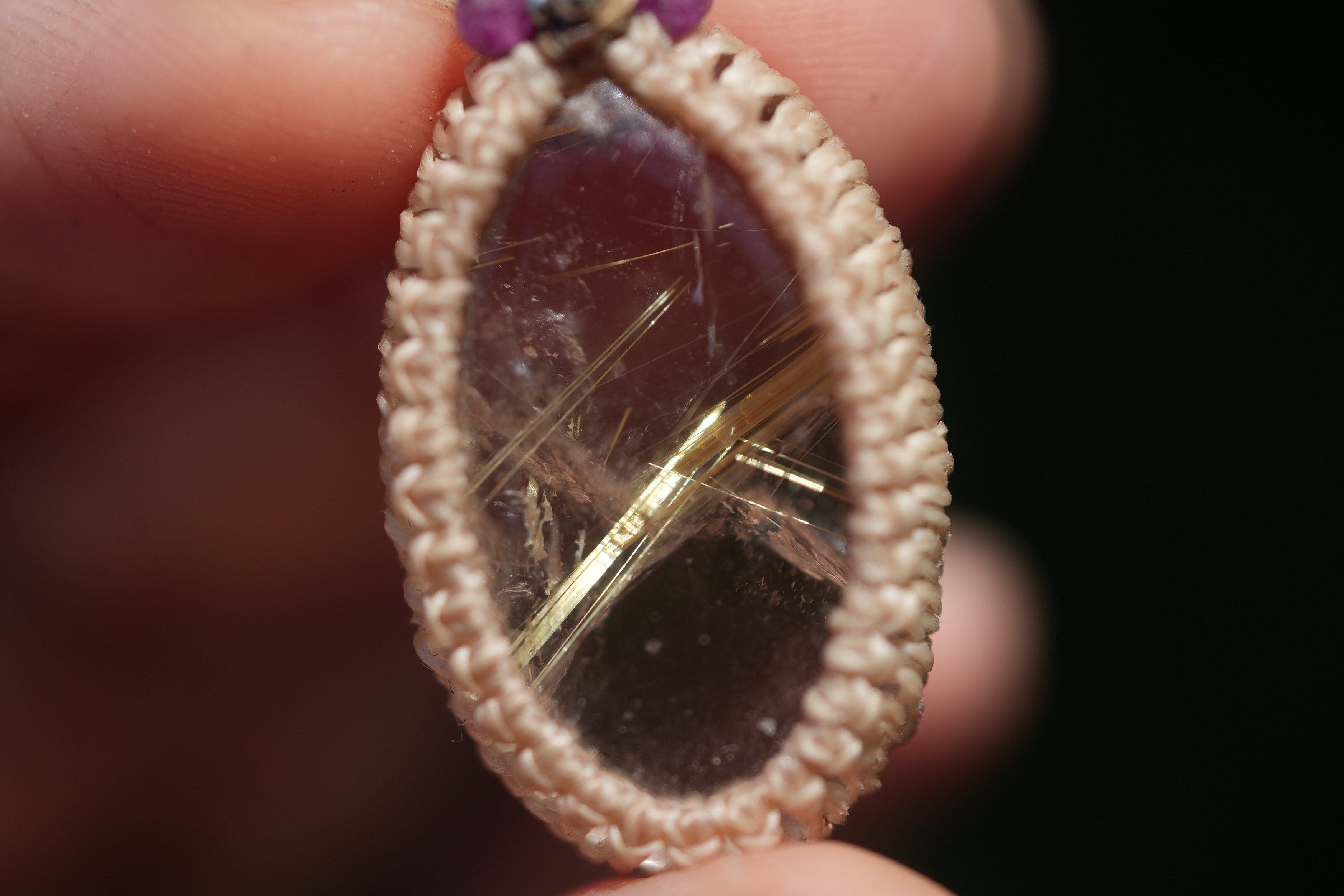 黄金ライン★ゴールドルチルクォーツ マクラメネックレス1967