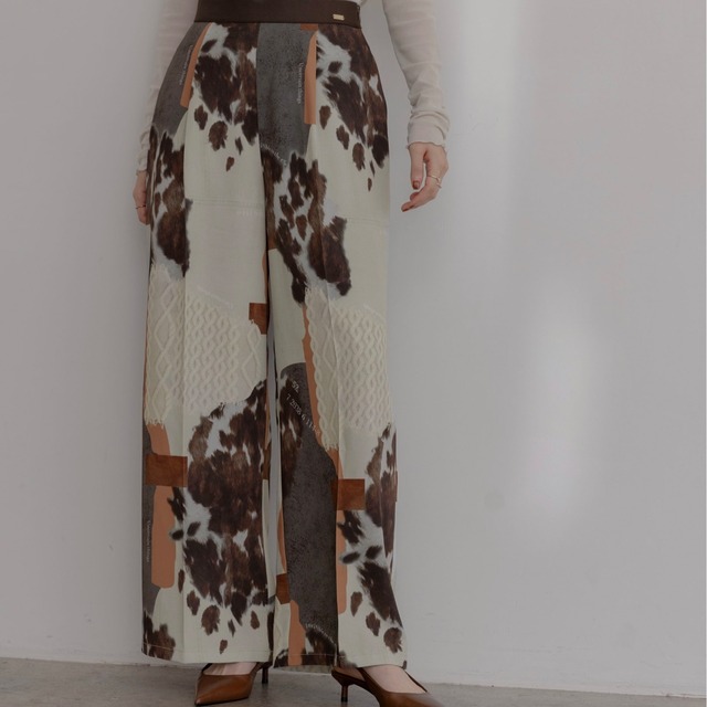 【EimeeLaw】カウ柄デニムコラージュptセンタープレスPT