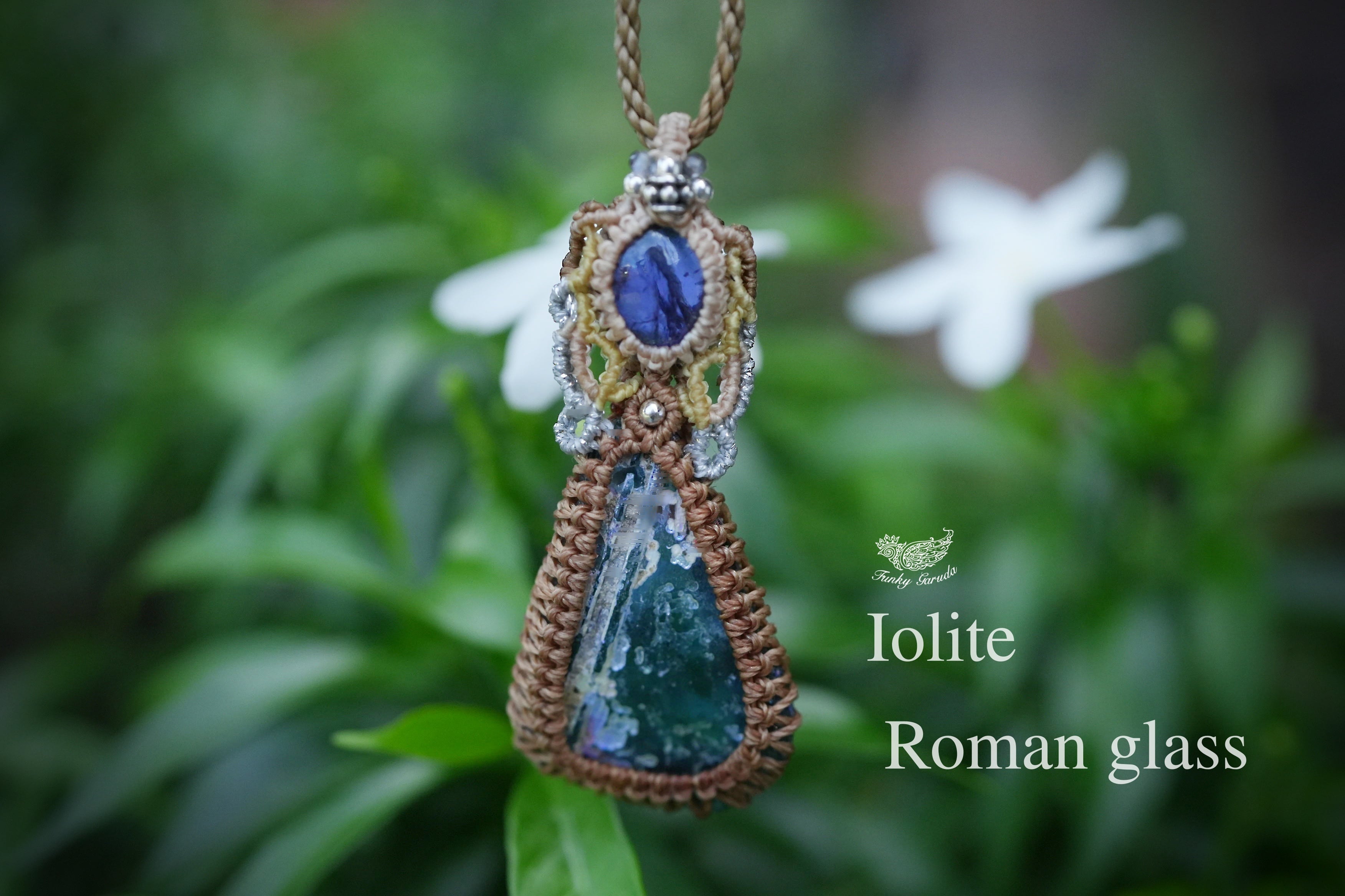 ローマングラス★アイオライト マクラメネックレス1675