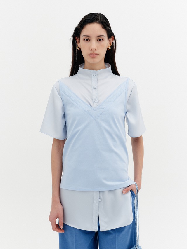 [EENK][WOMEN] Double V Neck Panel Sleeveless Top (Sky Blue) 正規品 韓国ブランド 韓国通販 韓国代行 韓国ファッション インク 日本 店舗
