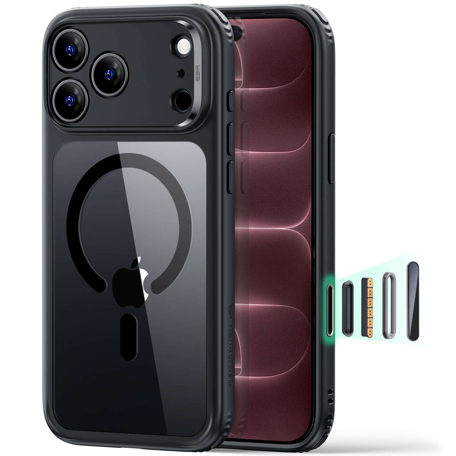 ESR iPhone 18 Pro Max ケース 17ProMax兼用ケース 2世代黄変防止 超薄型 Classic Hybrid クリア_ブラック