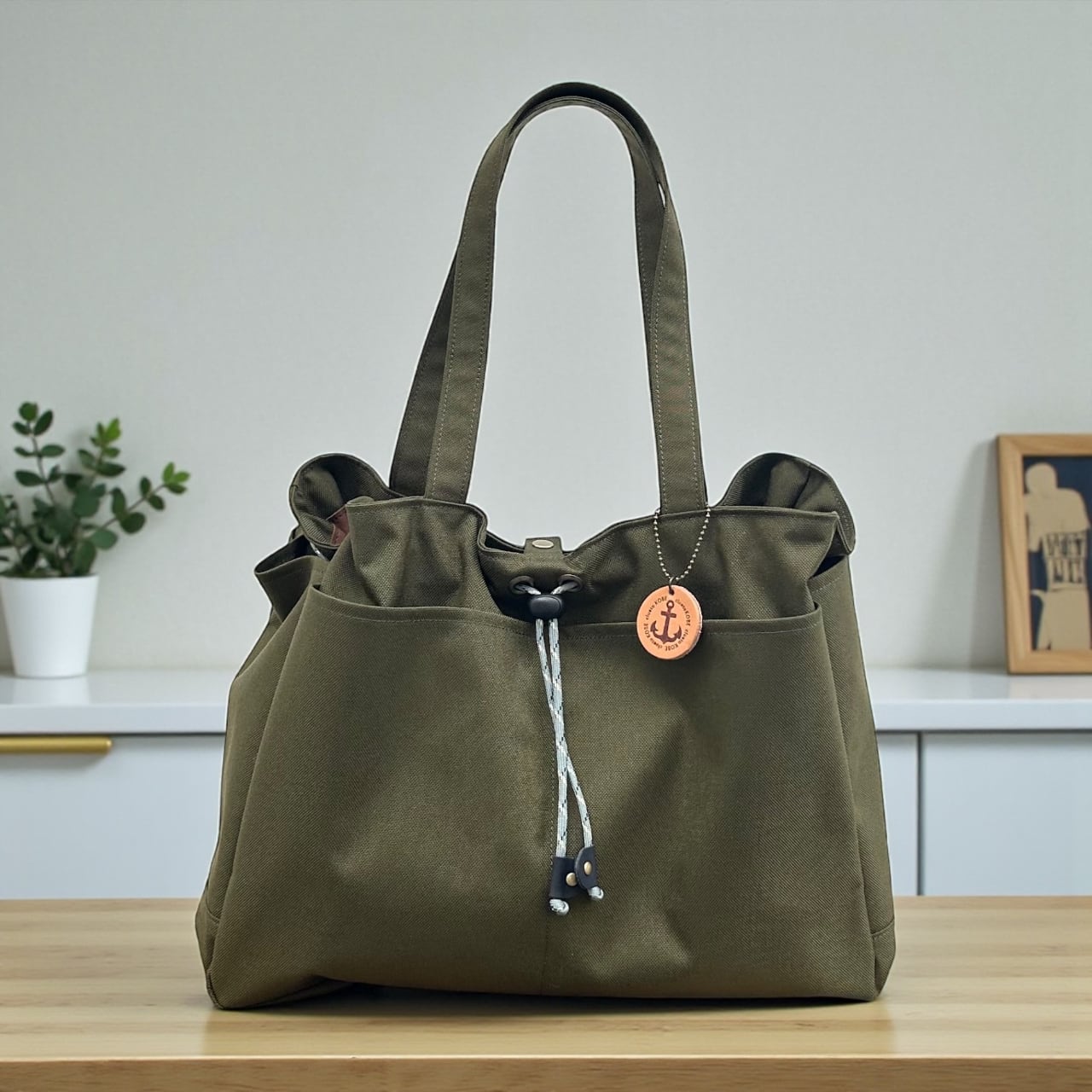 わがままトート:カーキ(コーデュラナイロン 撥水加工ナイロン素材トートバッグ)<受注製作>