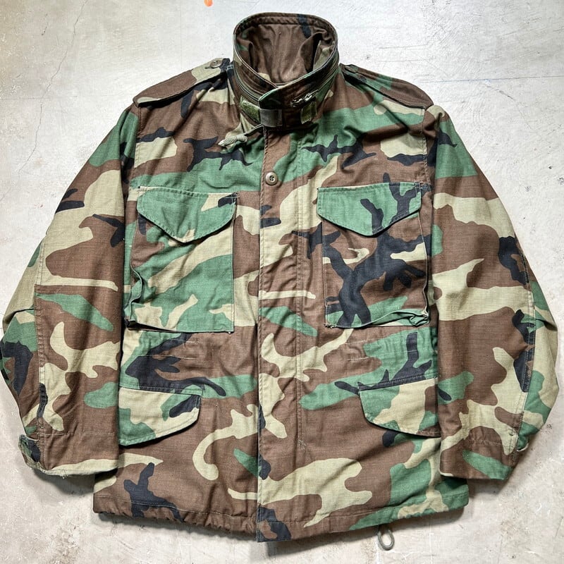 80s US ARMY M-65 3rd ウッドランドカモ ブラスジップ M