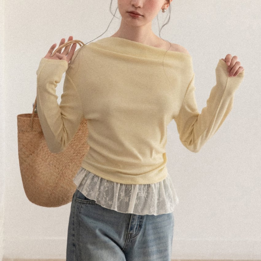 panel lace drape top　J00504