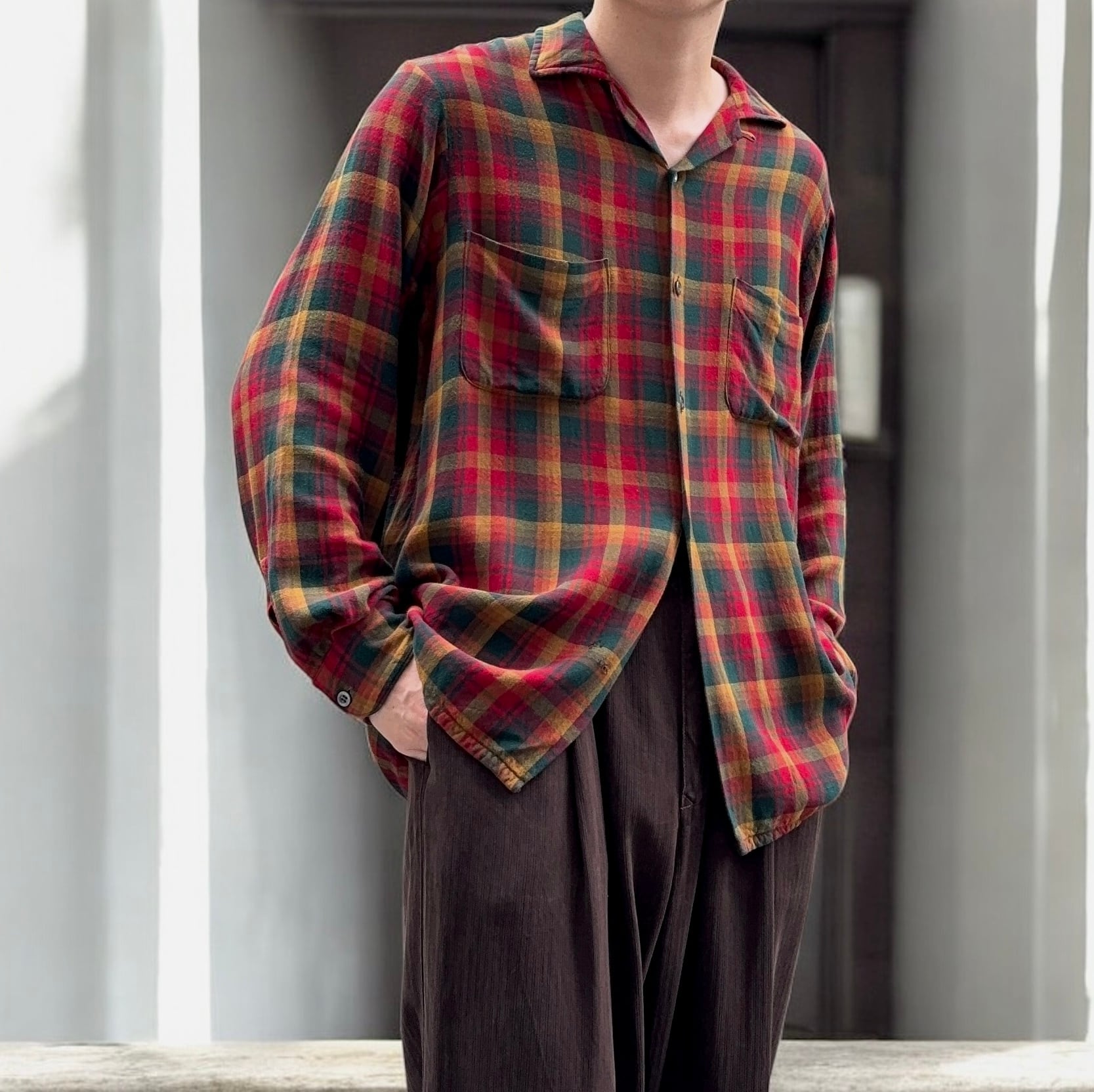 ボブ　50s 60s FORSYTH レーヨンシャツ　M タータン　シャド 60's Forsyth Vintage Rayon Open Collar Shirt | FRISKY 古着屋 中目黒