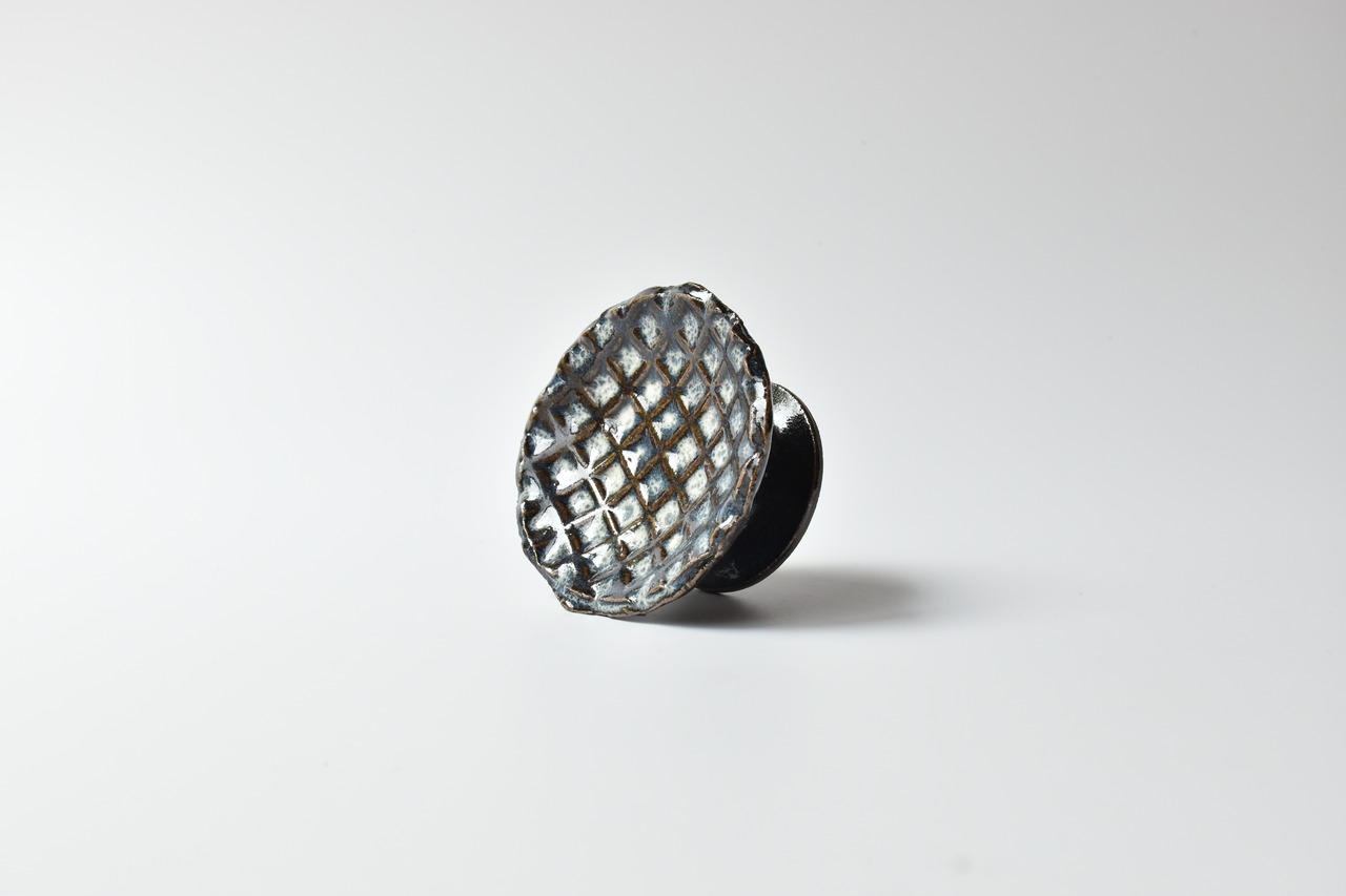 小代瑞穂窯 / 福田るい : 印花 ちぎり 高付 青