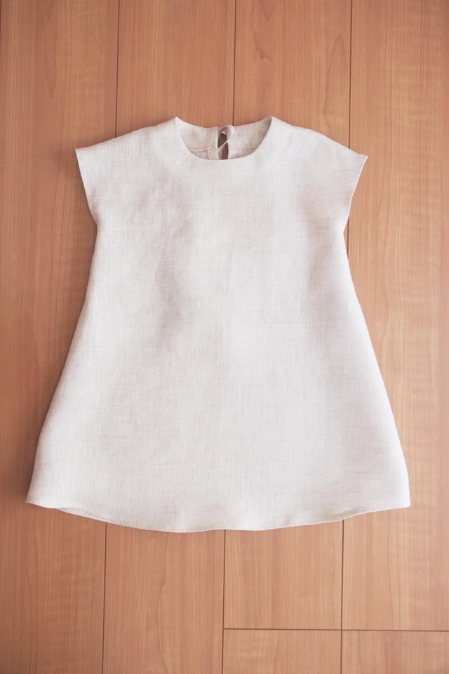 アンティークレースをあしらったリネンワンピース / 90cmサイズ※他サイズ応相談