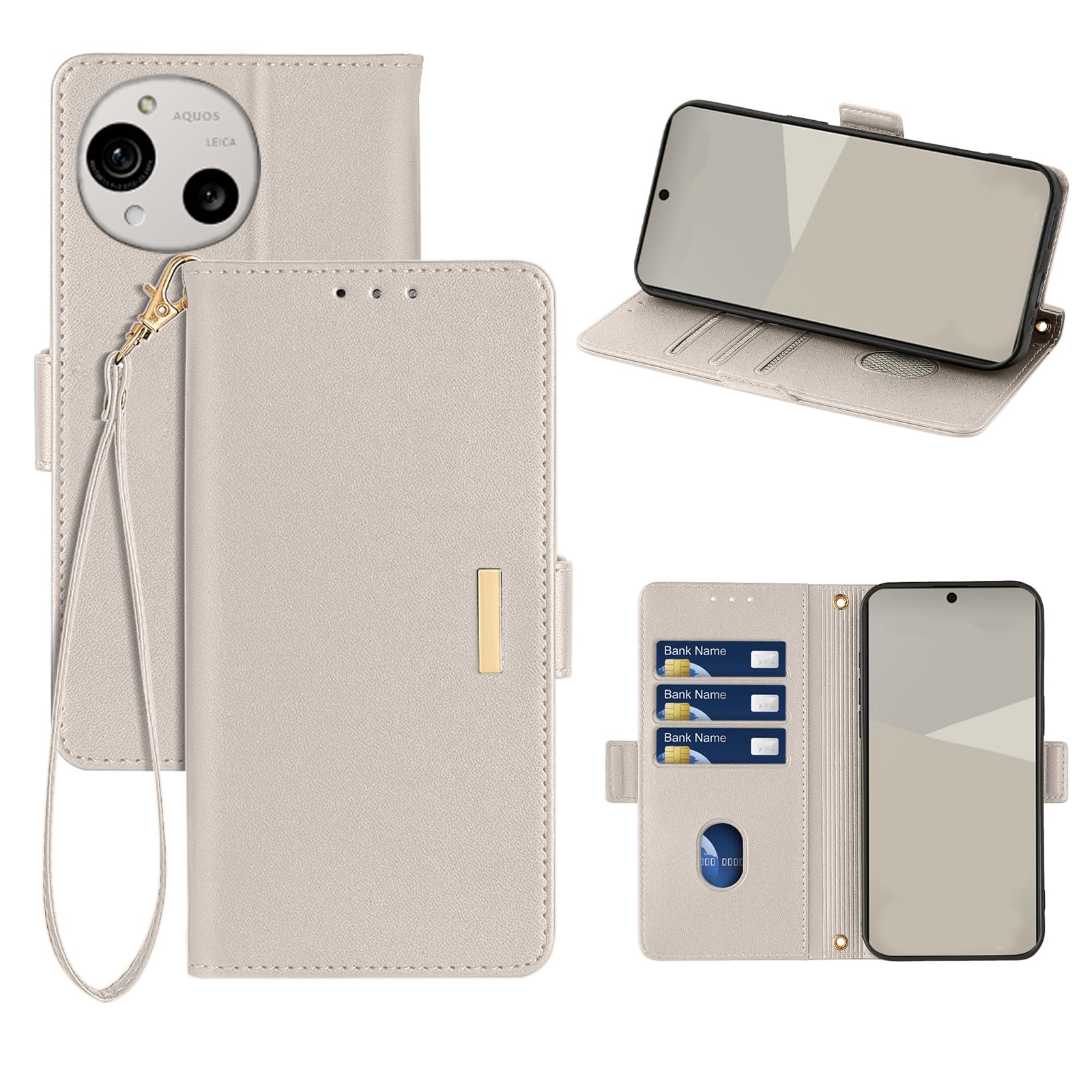 RanBluu コンパチブル AQUOS R10/R9 ケース 手帳型 アクオスセンス 用 高級 PU レザーケース カバー スマホケース 財布型 カード収納 RFID 遮断 マグネット カメラ保護 横置きスタンド機能 ストラップ付き 耐摩擦 耐衝撃 全面保護 アイボリー