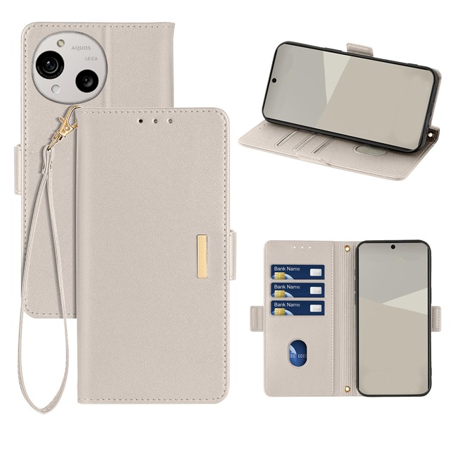 RanBluu コンパチブル AQUOS R10/R9 ケース 手帳型 アクオスセンス 用 高級 PU レザーケース カバー スマホケース 財布型 カード収納 RFID 遮断 マグネット カメラ保護 横置きスタンド機能 ストラップ付き 耐摩擦 耐衝撃 全面保護 アイボリー