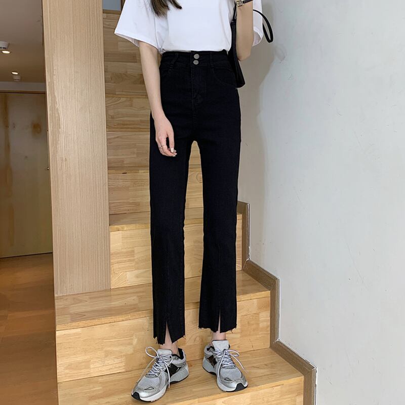 ブラックジーンズ スプリングオータムパンツ ハイウェストスリム 春物 秋物 試着室83653647354