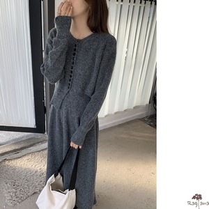 リブニット カーディガン スカート セット 2col M 11386