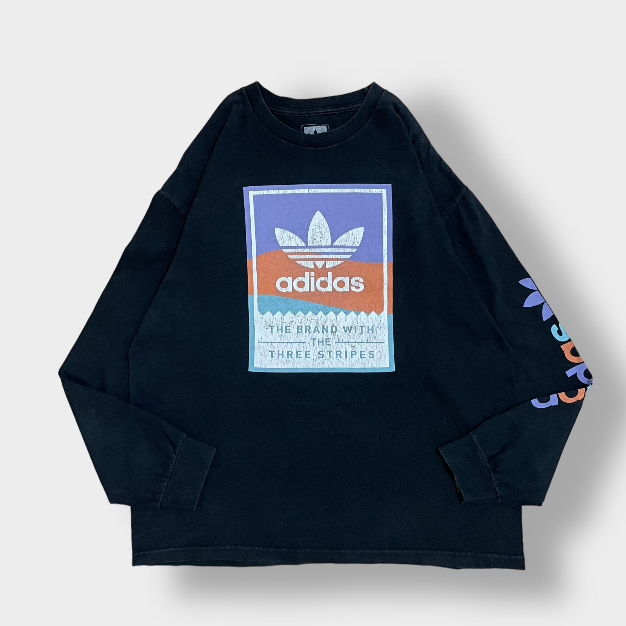 adidas originalsロンT長袖Tシャツ ブラック黒　袖ロゴ