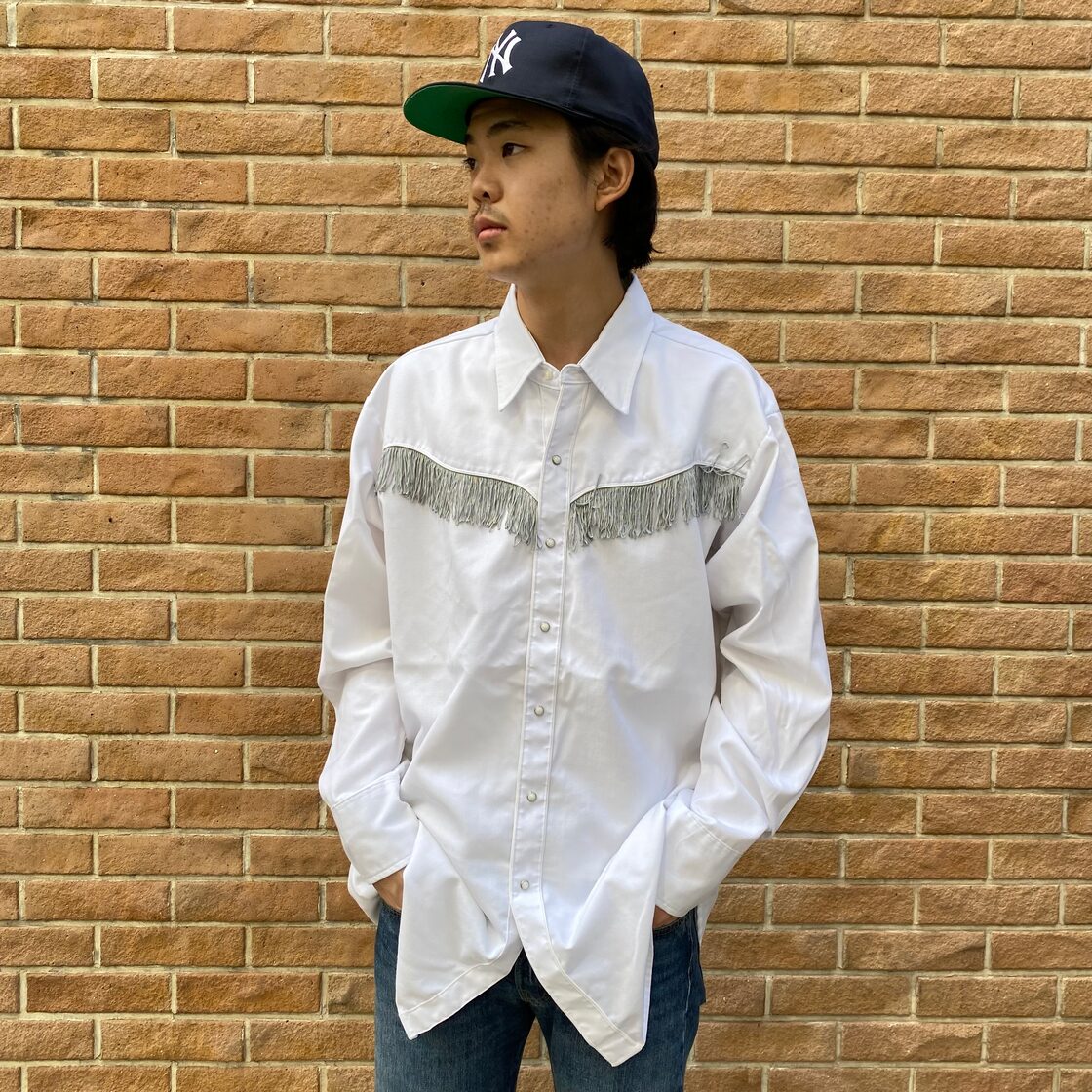 MWG Western shirt M 狭く ウエスタンシャツ サテン生地 フリンジ